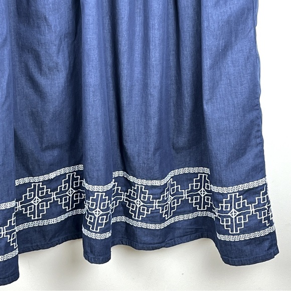 National | Prairie Vintage Style Embroidered Chambray Midi Dress | M - Picture 7 of 10